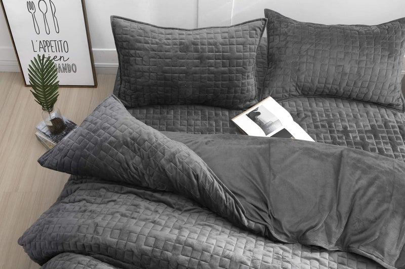 F.Y.Dreams Duvet Cover for Weighted Blanket 60x80 inches with 8 Ties/Minky Square Quilted/Dark Grey - Image 3